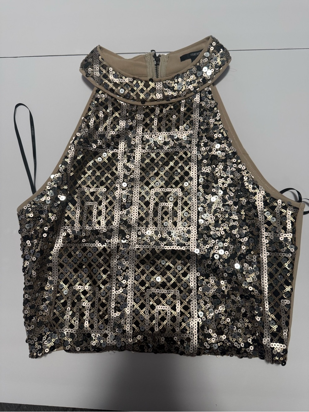 Forever 21 Gold Sequin Halter Crop Top